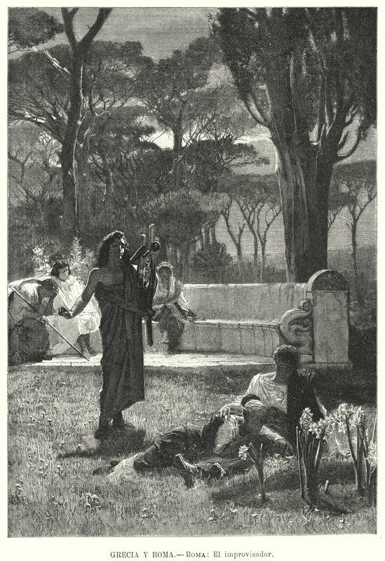 Improvisatorn, antik romersk underhållare (litho) av German School
