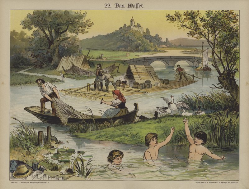 Vatten (färg litho) av German School