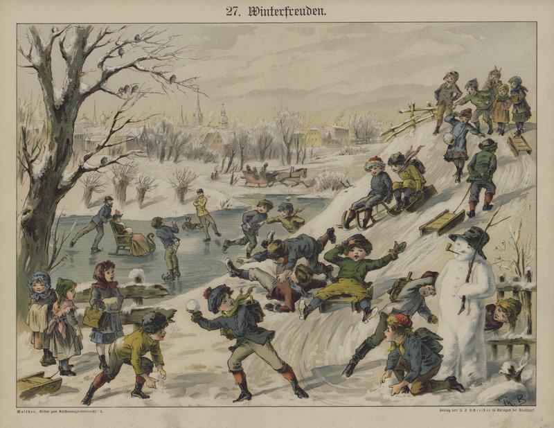 Vinternöjen (färg litho) av German School