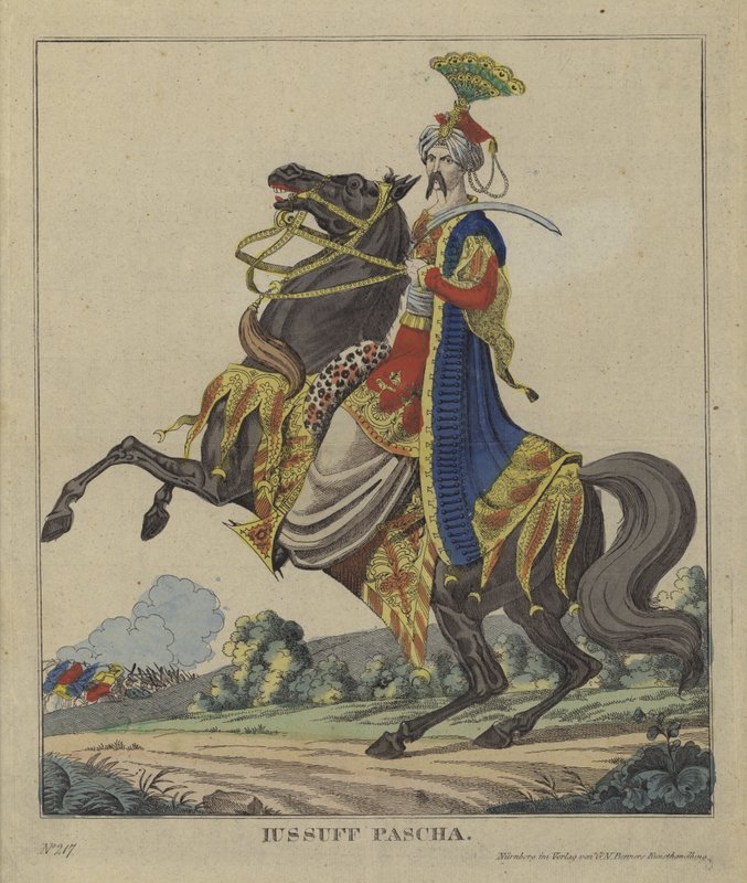 Yusuf Pasha, ottomansk general (färgad gravyr) av German School