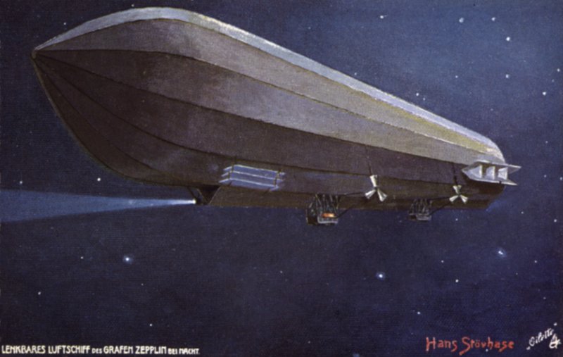 Zeppelin luftskepp som flyger på natten av German School