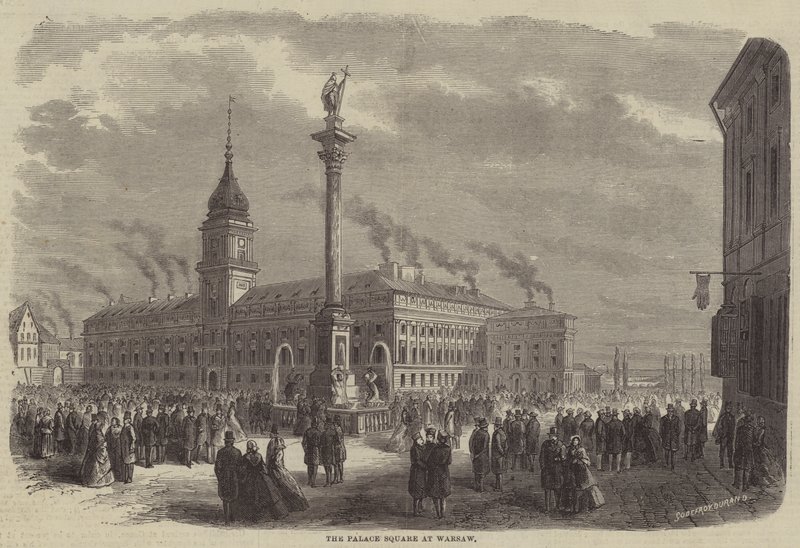 Palace Square at Warszawa (gravering) av Godefroy Durand