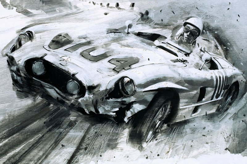 Stirling Moss (gouache på papper) av Graham Coton