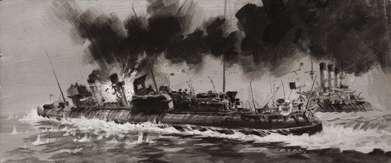 Oidentifierad sjöstrid under första världskriget (gouache på papper) av Graham Coton