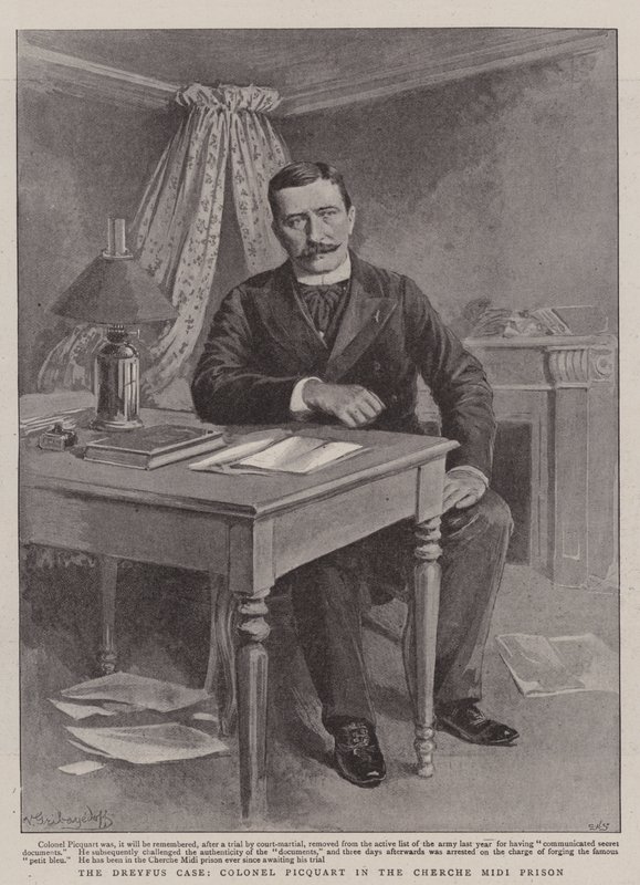 Dreyfusfallet, överste Picquart i Cherche Midi-fängelset litho av Gribayedoff