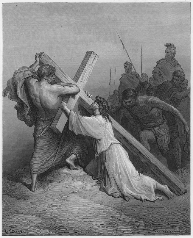 Gustave Dore Bibeln: Jesus faller under korset av Gustave Dore