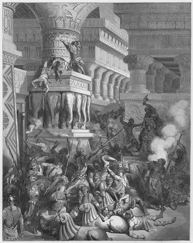Gustave Dore Bibeln: Jonathan förstör Dagons tempel av Gustave Dore