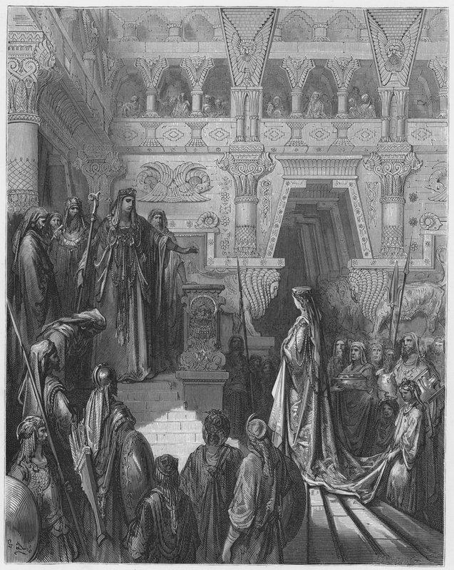 Gustave Dore Bibeln: Salomo tar emot drottningen av Saba av Gustave Dore
