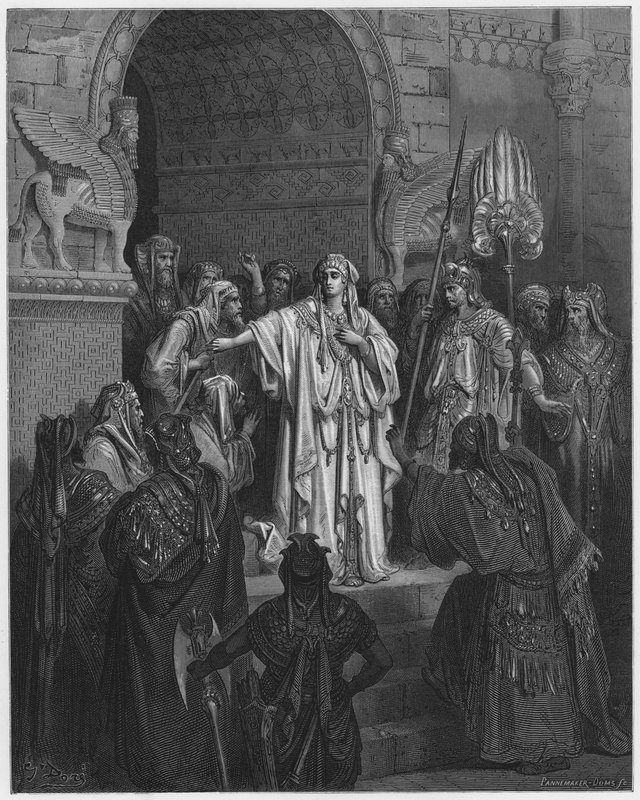 Gustave Dore Bibeln: Drottningen Vashti vägrar att lyda Ahasveros befallning av Gustave Dore