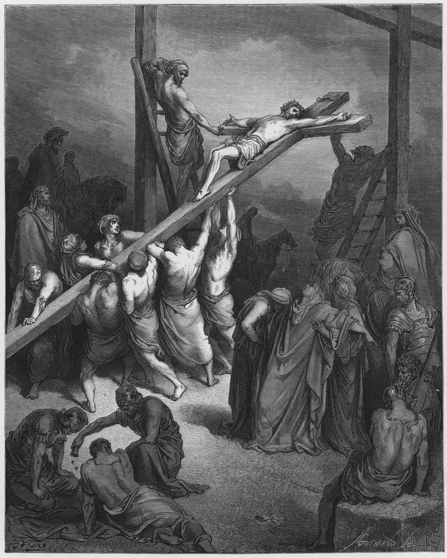 Gustave Dore Bibeln: Uppförandet av korset av Gustave Dore
