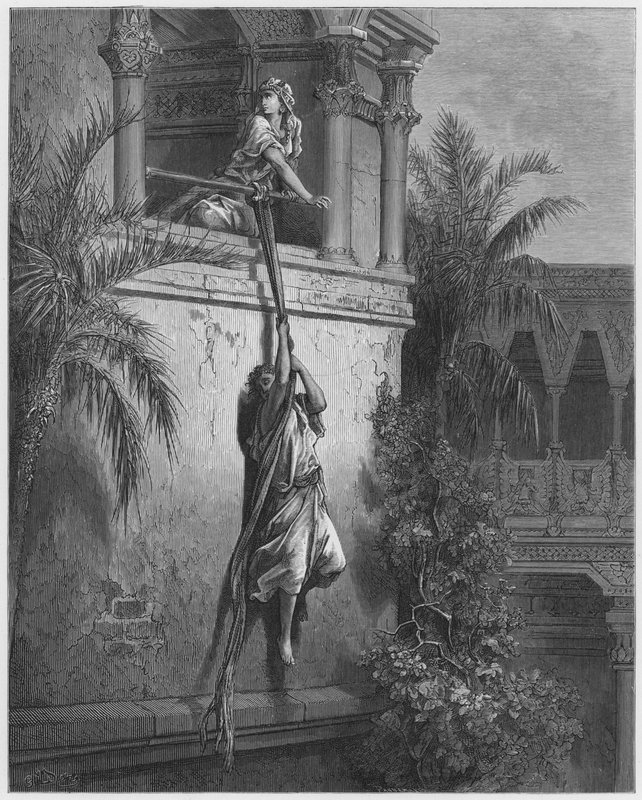 Gustave Dore Bibeln: Davids flykt genom fönstret av Gustave Dore