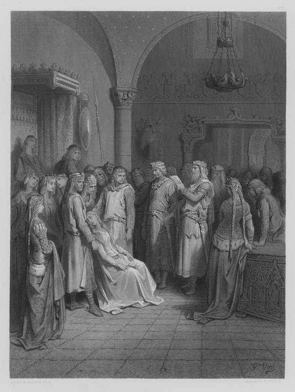 Kung Arthur läser Elaines brev av Gustave after Dore
