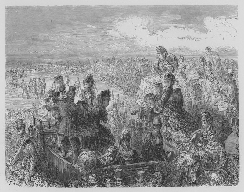 Cricketspelet, en kamp mellan studenterna vid de två universiteten Cambridge och Oxford av Gustave after Dore