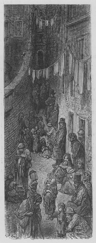 En gata i de fattiga grannskapen av Gustave after Dore