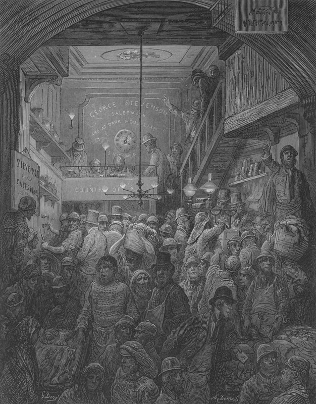Försäljning av fisk på Criee av Gustave after Dore