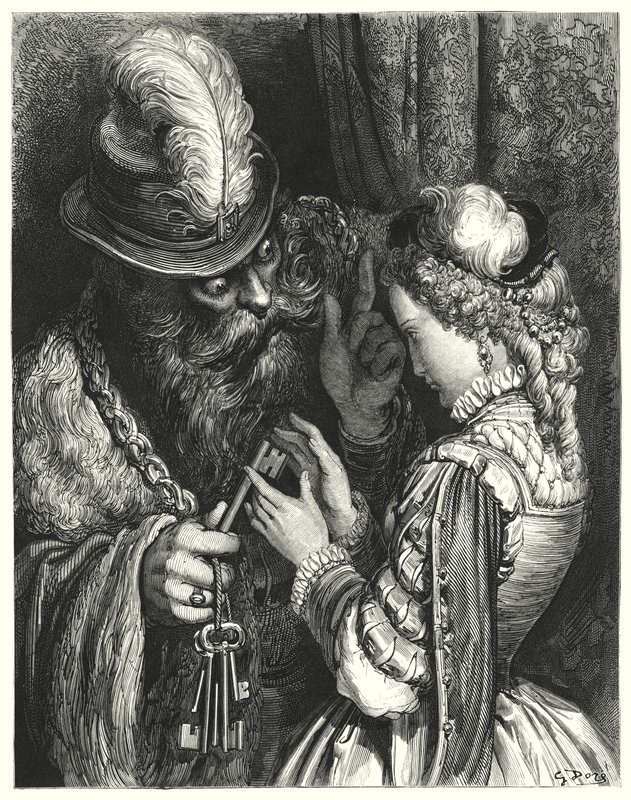 Det blå skägget; Blått skägg (gravyr) av Gustave Dore