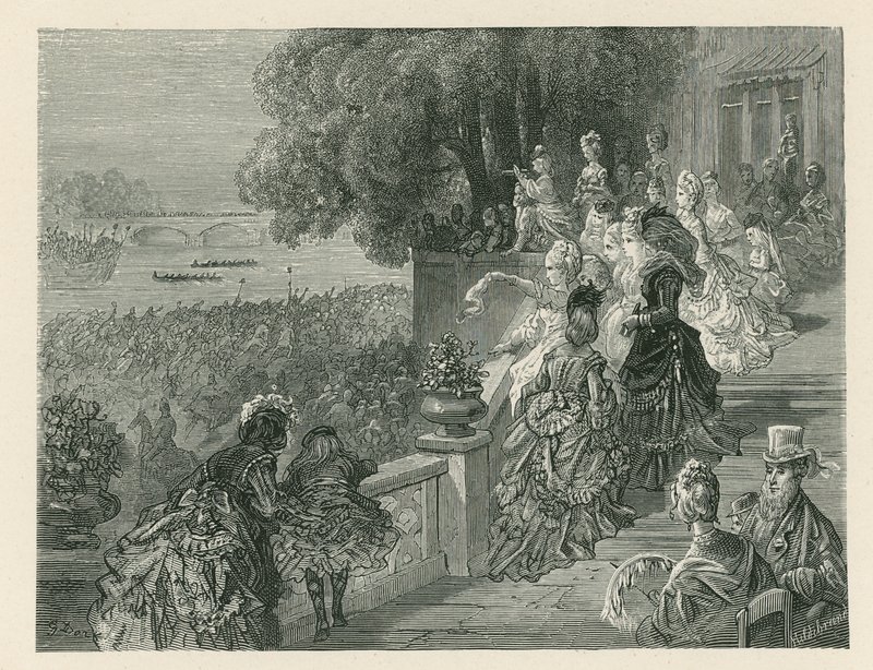 Åskådare som tittar på en båttävling av Gustave Dore