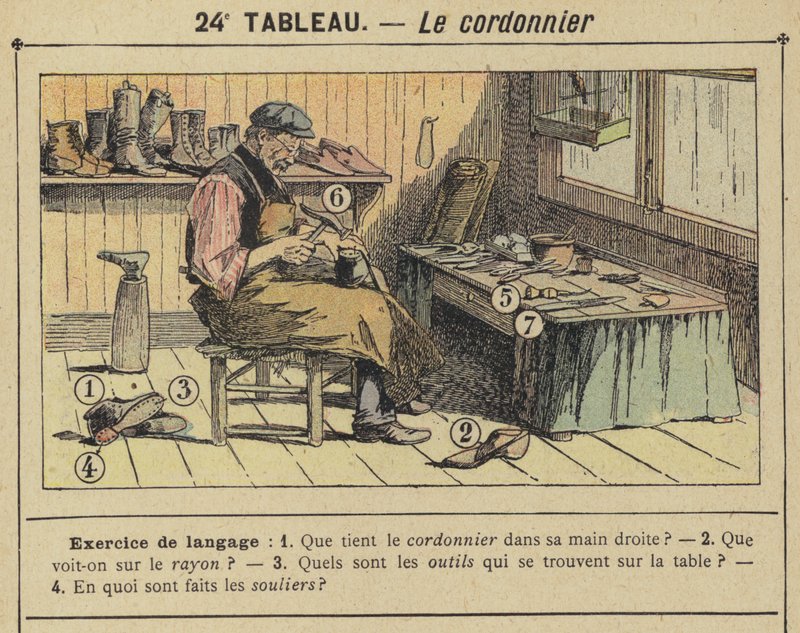 The Shoemaker (färg litho) av Gustave Fraipont