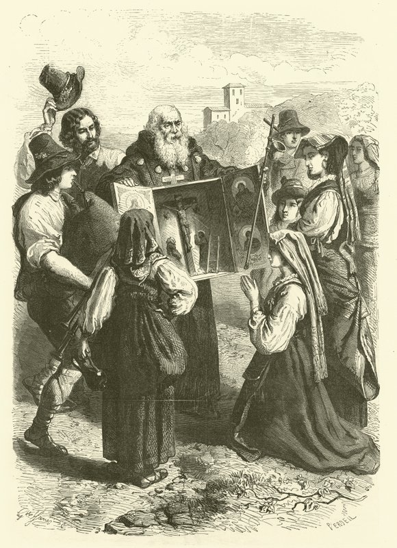 Utställaren av reliker, Italien (gravyr) av Gustave Janet