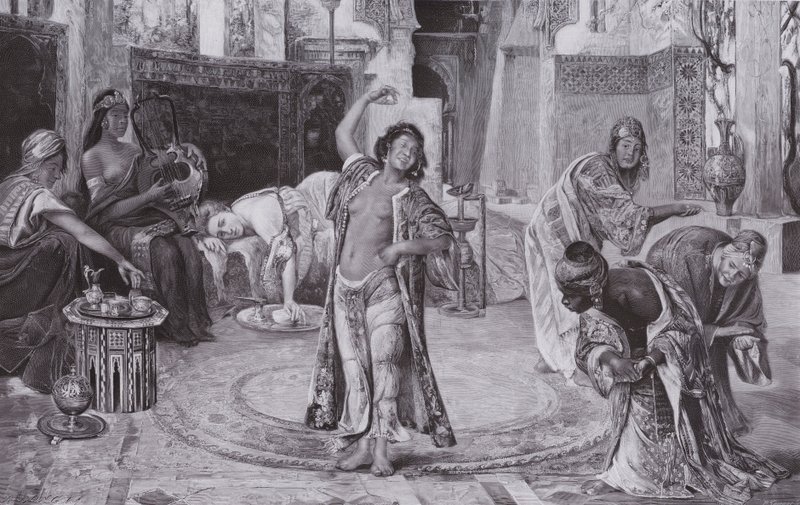 Underhållning i harem (litho) av Gyula Tornai