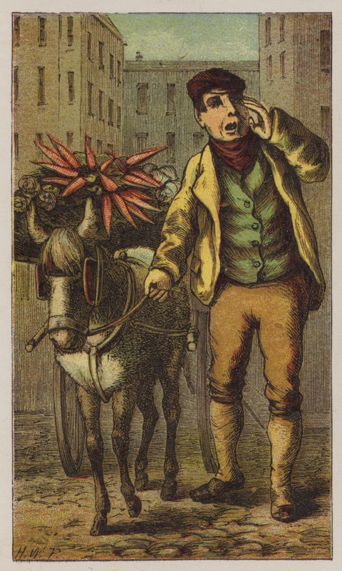 Costermonger (färg litho) av H.W. (after) Petherick