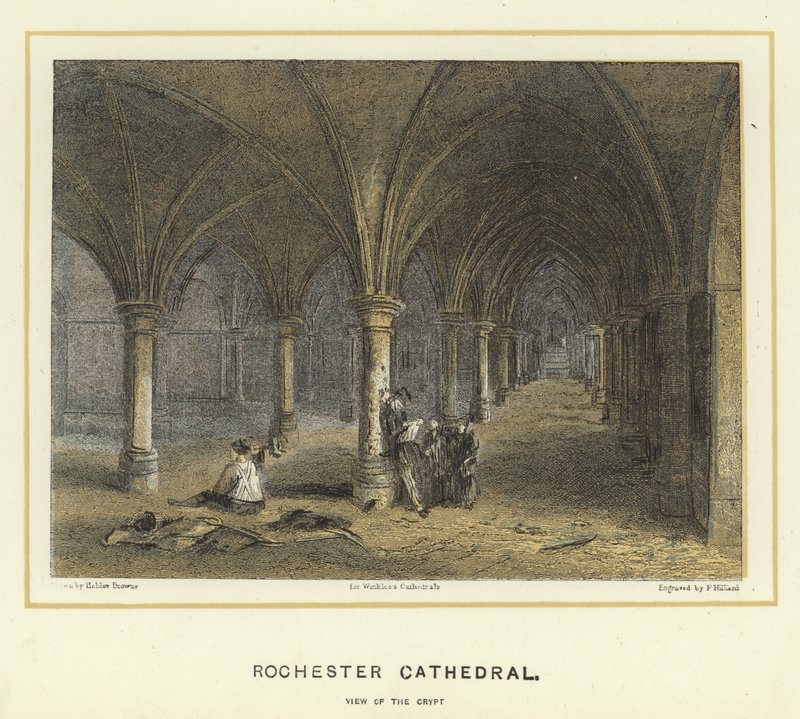 Rochester Cathedral, utsikt över kryptan av Hablot Knight Browne