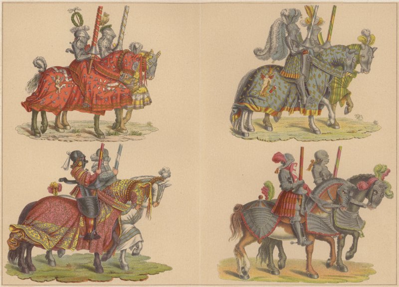 Riddare till häst (färg litho) av Hans (after) Burgkmair
