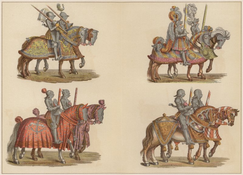 Riddare till häst (färg litho) av Hans (after) Burgkmair