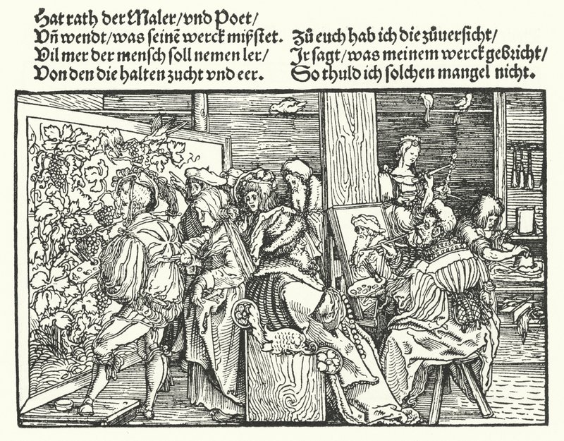 Målarna (gravyr) av Hans (after) Burgkmair