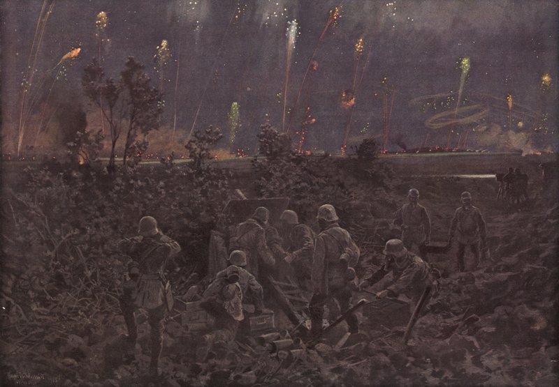 Nattattack (färg litho) av Hans W. (after) Schmidt
