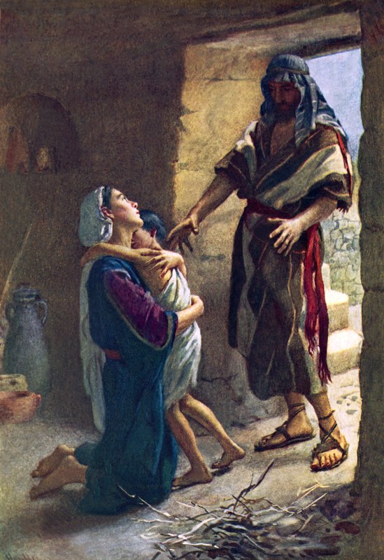 Änkan från Zarefat (färg litho) av Harold Copping