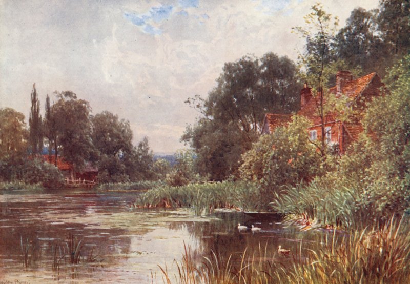 Flanchford Mill (färglitografi) av Harold Sutton Palmer