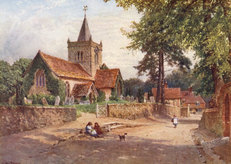 Witley Church (färglitografi) av Harold Sutton Palmer
