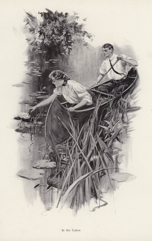 Man och kvinna i en kanot (litho) av Harrison Fisher