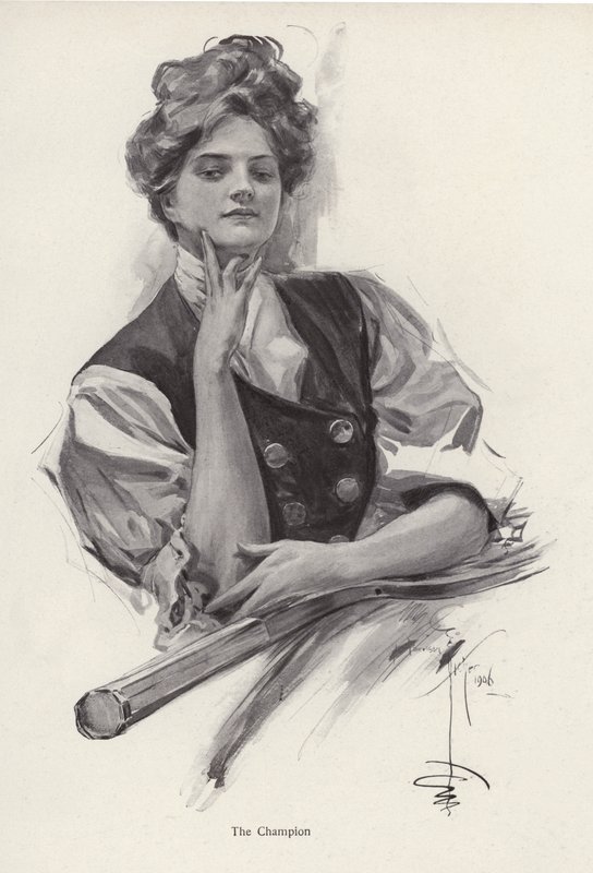 Ung kvinna, tennismästare (litho) av Harrison Fisher