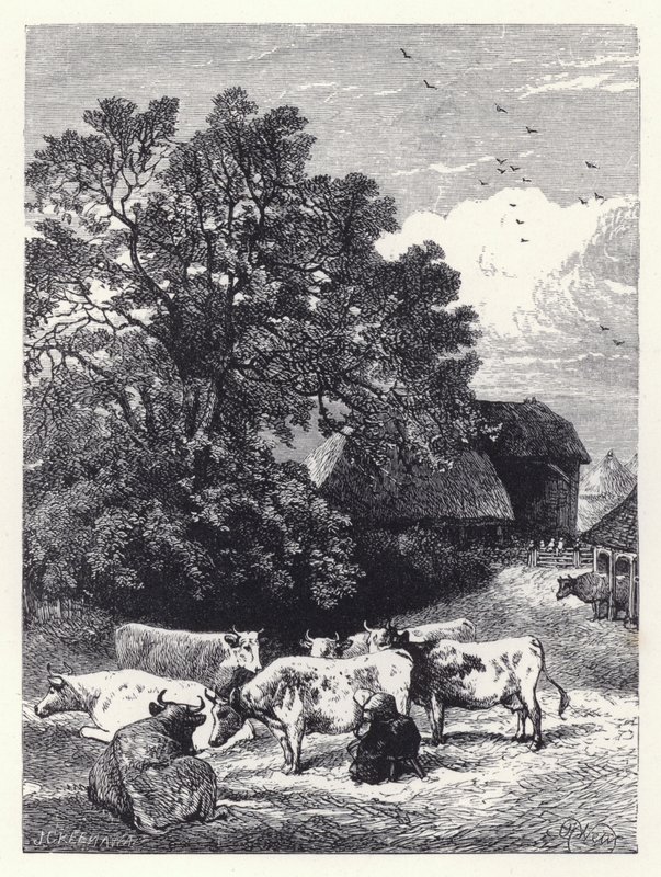 Milking the Cows (gravyr) av Harrison William Weir