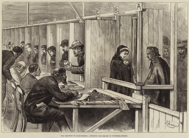 The Distress i Manchester, ansöker om hjälp i Windmill-Street av Harry Furniss