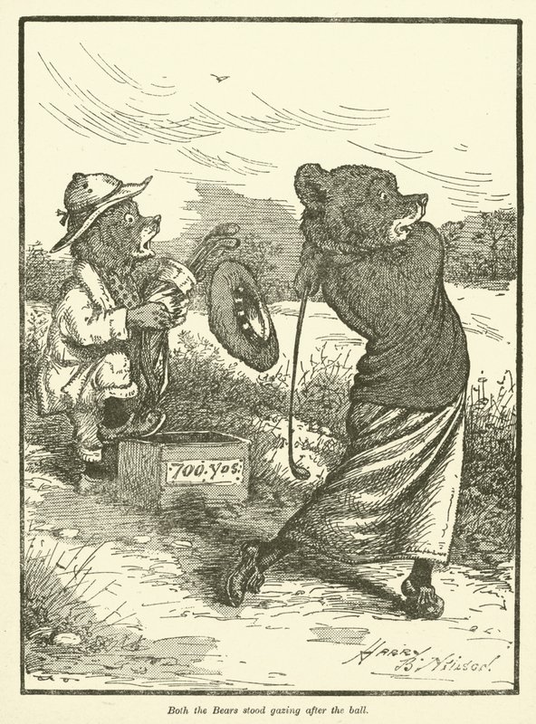 Björnar spelar golf (färg litho) av Harry B Neilson