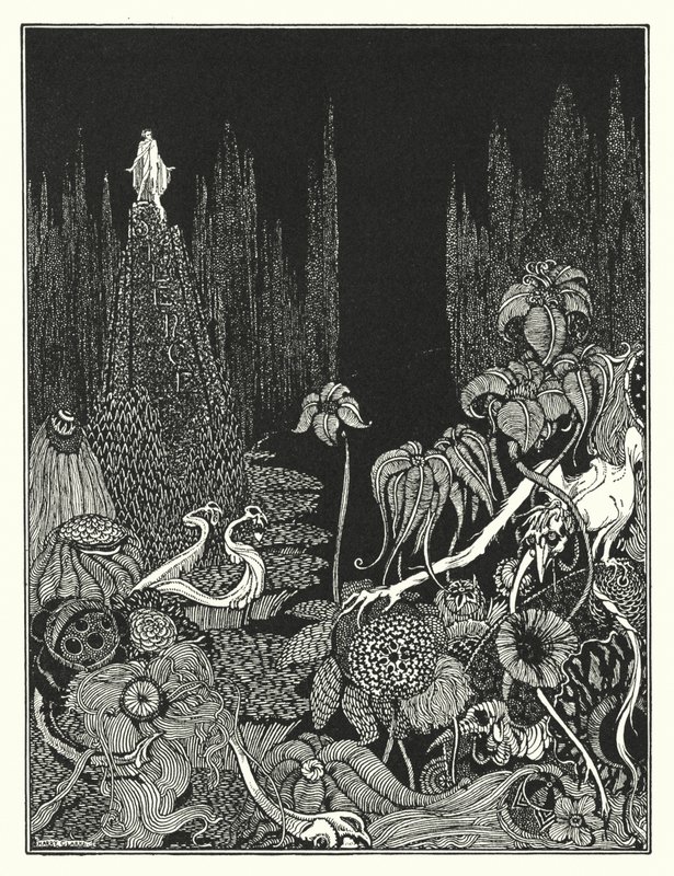 Edgar Allan Poe: Tystnad (litografi) av Harry Clarke