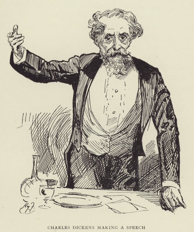 Charles Dickens håller ett tal av Harry Furniss