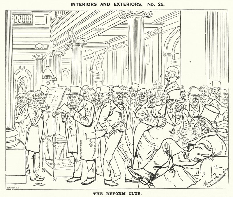 Punch tecknad: The Reform Club (gravyr) av Harry Furniss