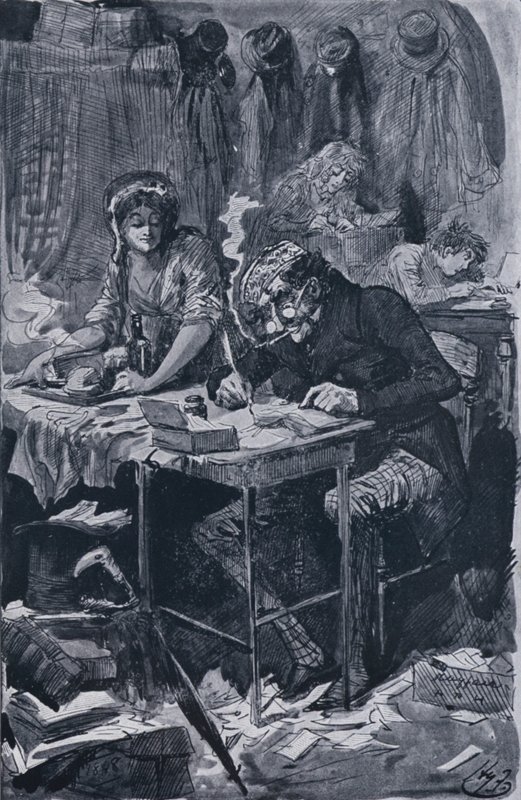 Den tiggande brevskrivaren (litho) av Harry Furniss
