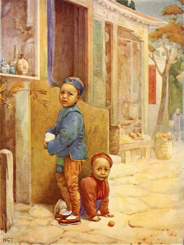 Kinesiska pojkar (färglitografi) av Harry George Theaker
