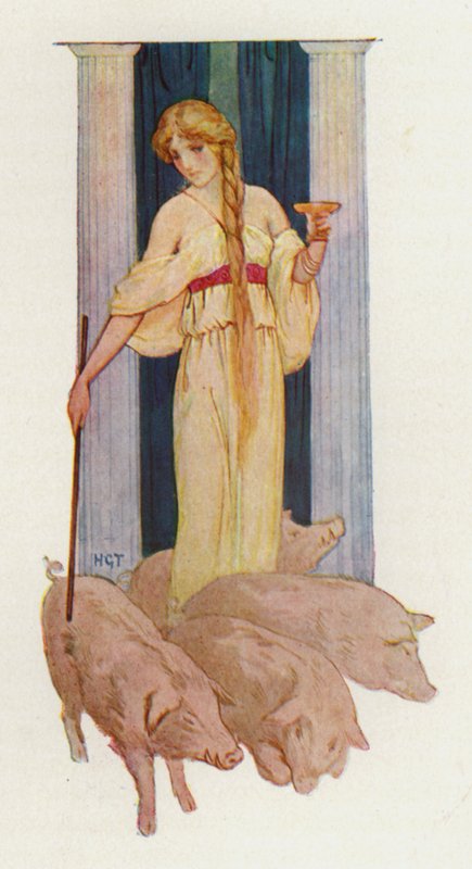 Circe (färglitografi) av Harry George Theaker