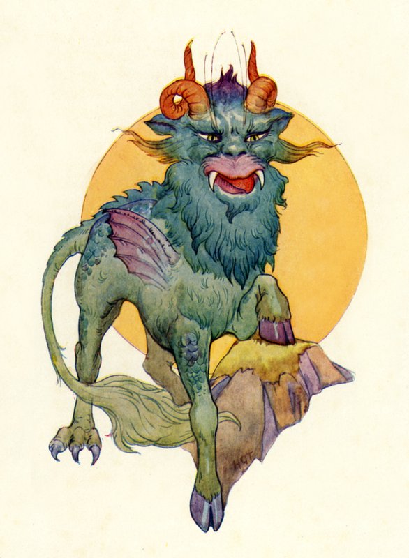 Det stora odjuret (färglitografi) av Harry George Theaker