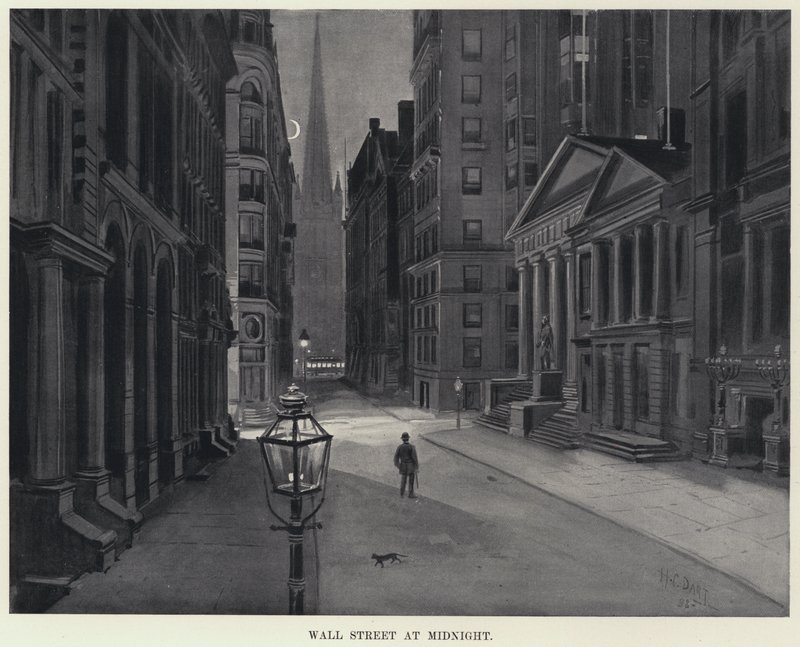 Wall Street vid midnatt (litho) av Harry Grant Dart