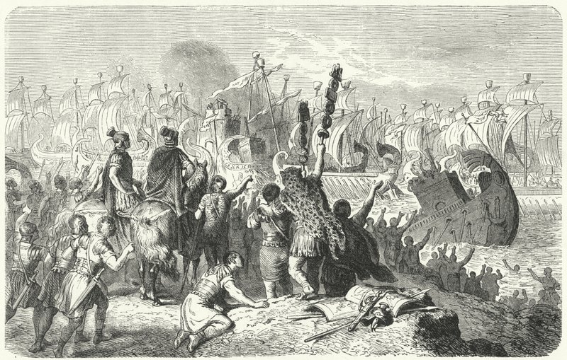 Slaget vid Actium, 31 f.Kr. (gravyr) av Heinrich Leutemann