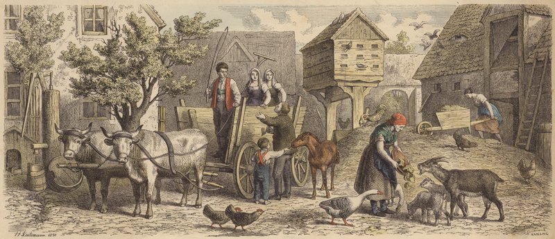 Gård i Sachsen (färgad gravyr) av Heinrich Leutemann