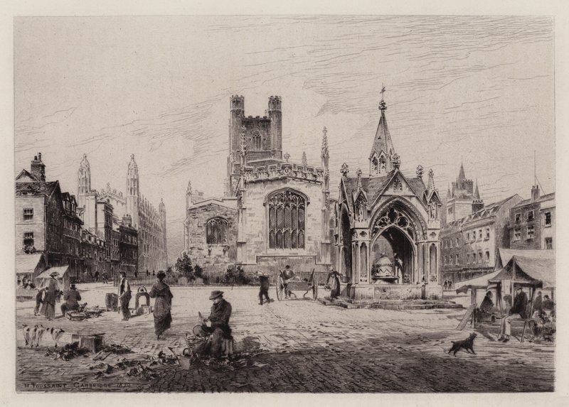 Cambridge: Market Hill (etsning) av Henri (after) Toussaint
