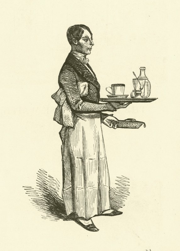 Kaffehusets servitör (gravyr) av Henri Bonaventure (after) Monnier